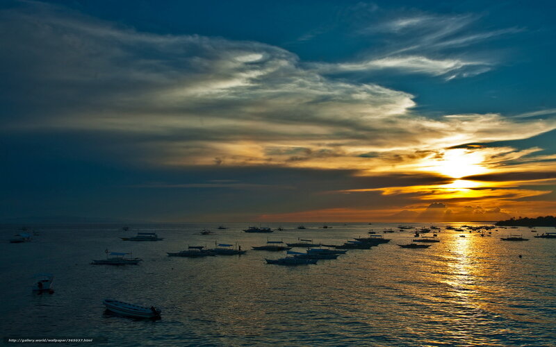 Boats on Calm Water — Blue, Dramatic, Sunset, Photograph