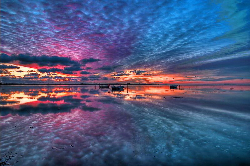 Boats on Calm Water — Blue, Dramatic