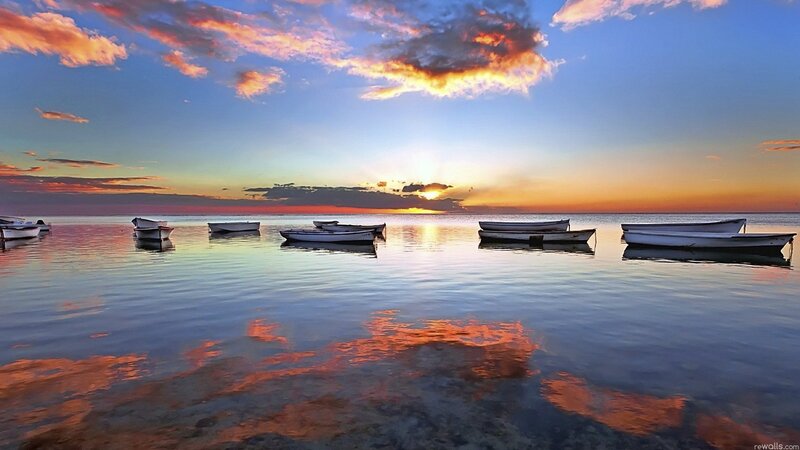 Boats on Calm Water — Blue, Serene