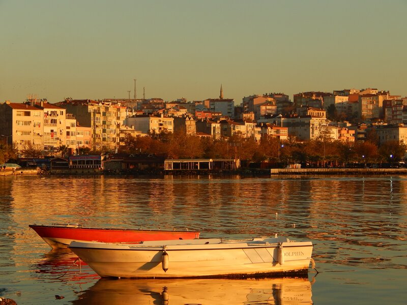 Boats on Calm Water — Gold, Serene
