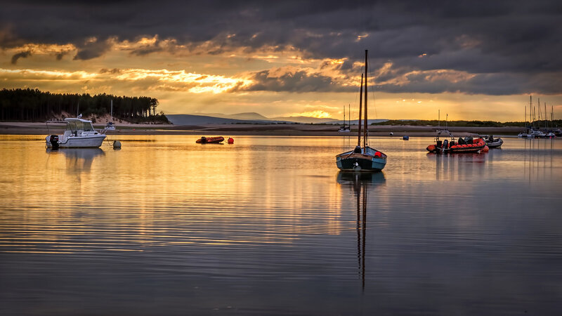 Boats on Calm Water — Gold
