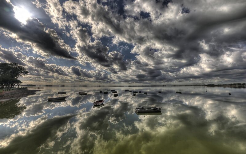 Boats on Calm Water — Gray, Dramatic, Afternoon