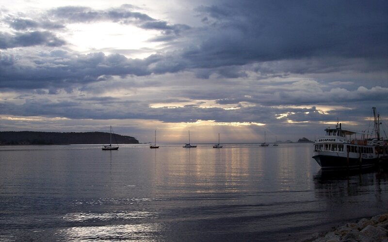 Boats on Calm Water — Gray