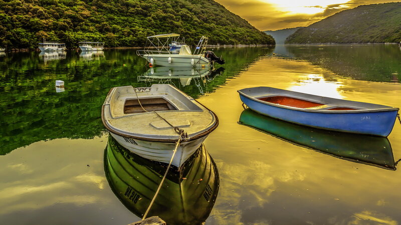Boats on Calm Water — Green