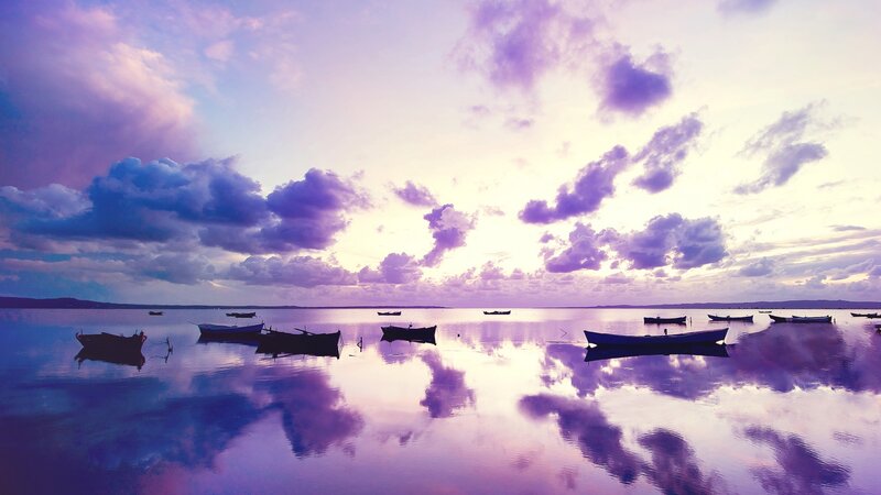 Boats on Calm Water — Purple, Serene