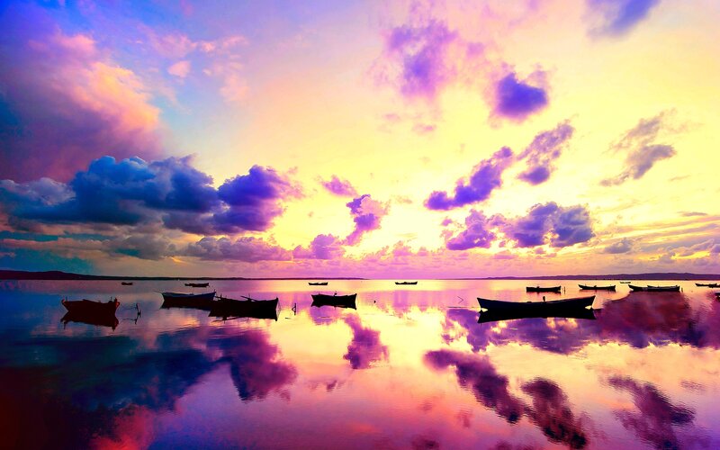 Boats on Calm Water — Purple