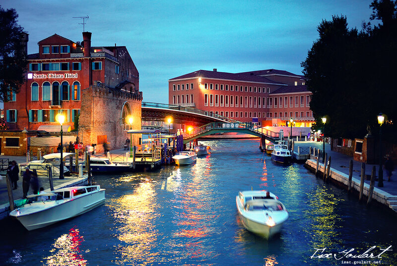 Boats on Canal at Dusk