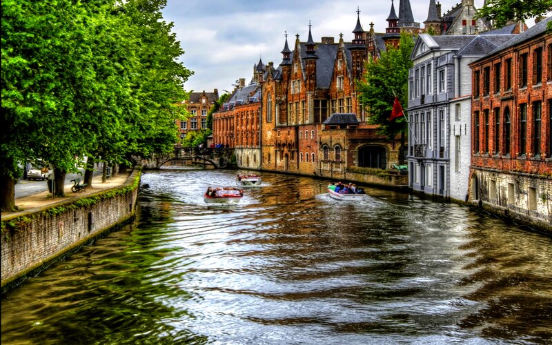Boats on Canal in Bruges