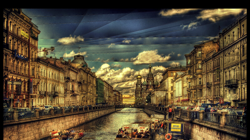 Boats on Canal in City