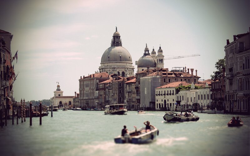 Boats on Canal in Venice — Blue, Serene