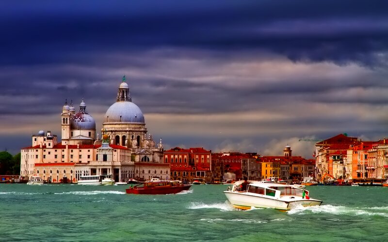 Boats on Canal in Venice — Blue