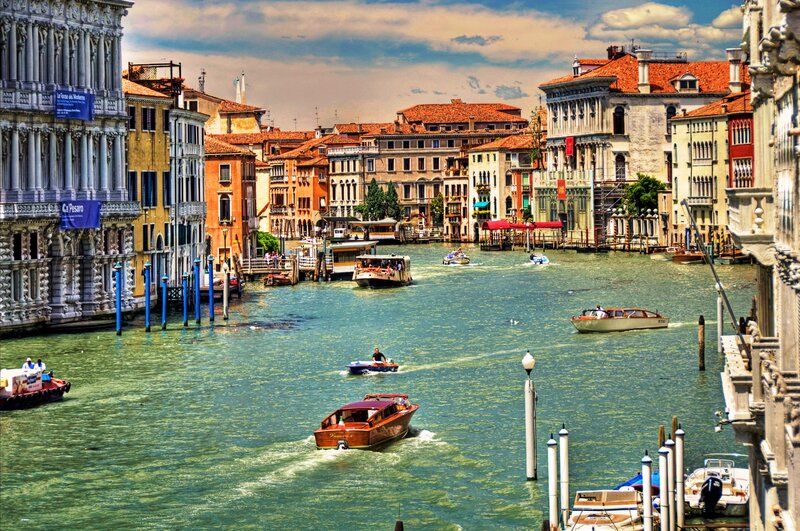 Boats on Canal in Venice — Green
