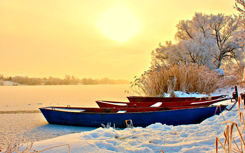 Boats on Frozen Lake — Blue