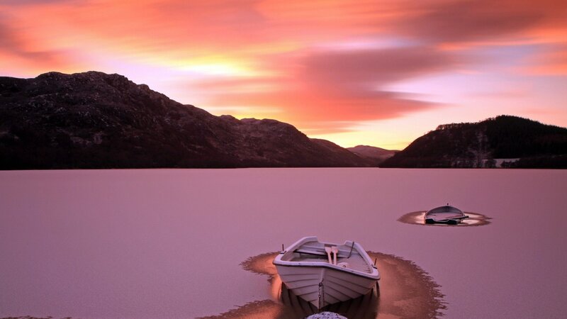 Boats on Frozen Lake — Pink