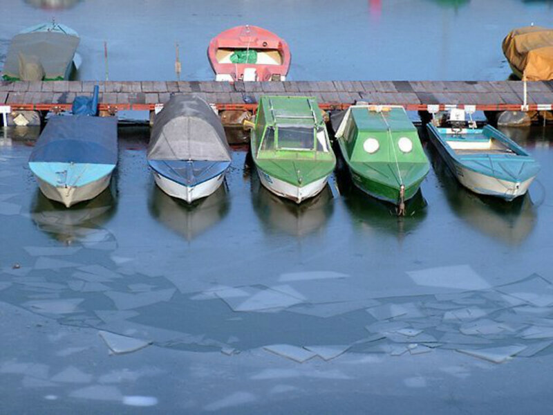 Boats on Frozen Water
