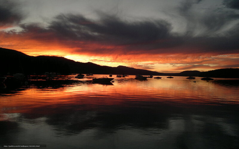 Boats on Lake at Sunset — Orange, Dramatic