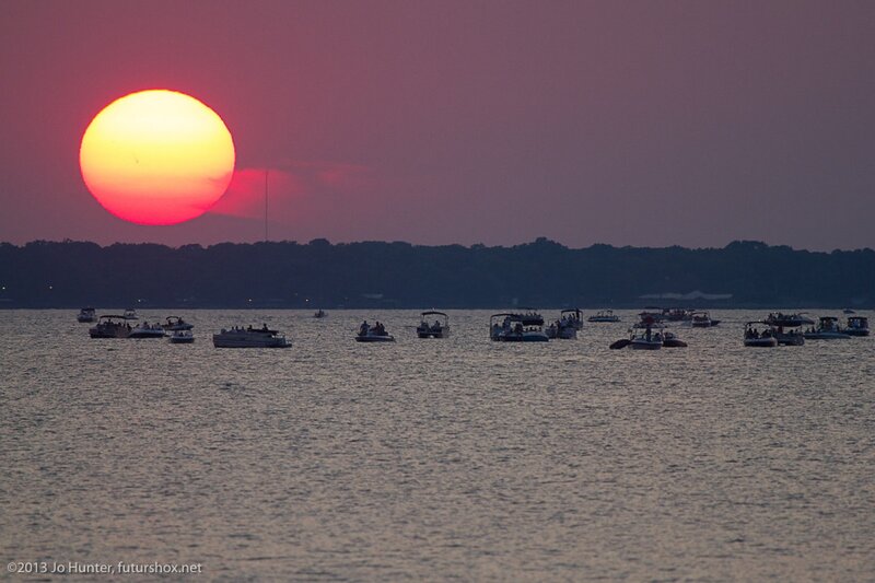 Boats on Lake at Sunset