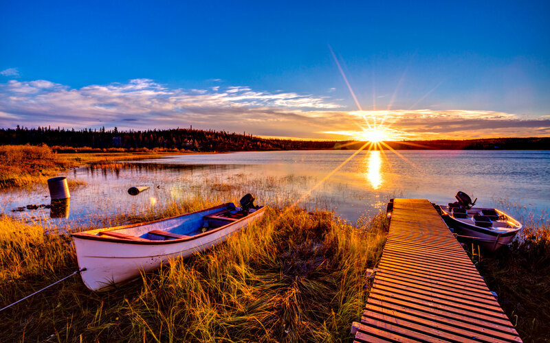 Boats on Lake Shore — Blue, Serene