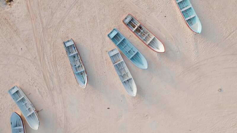 Boats on Sandy Beach — Beige