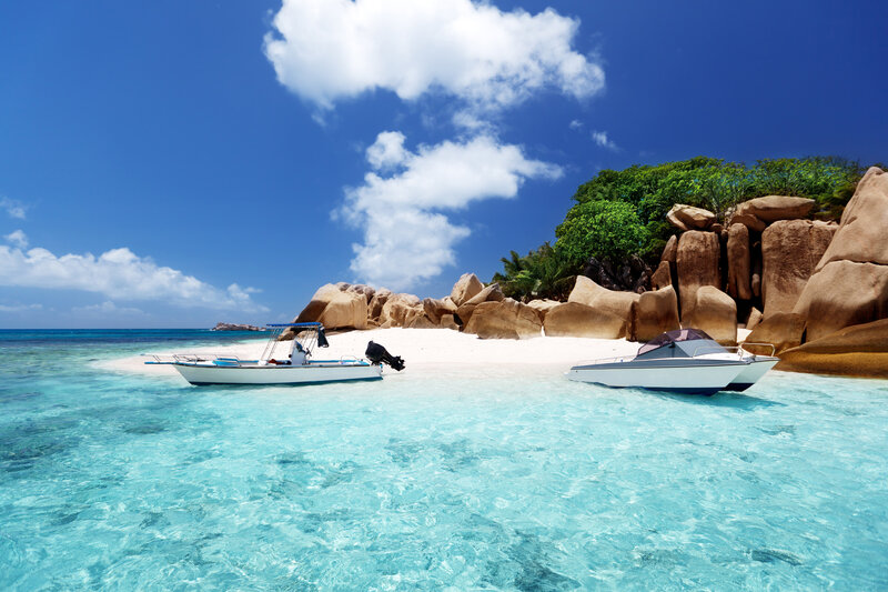 Boats on Tropical Beach — Blue
