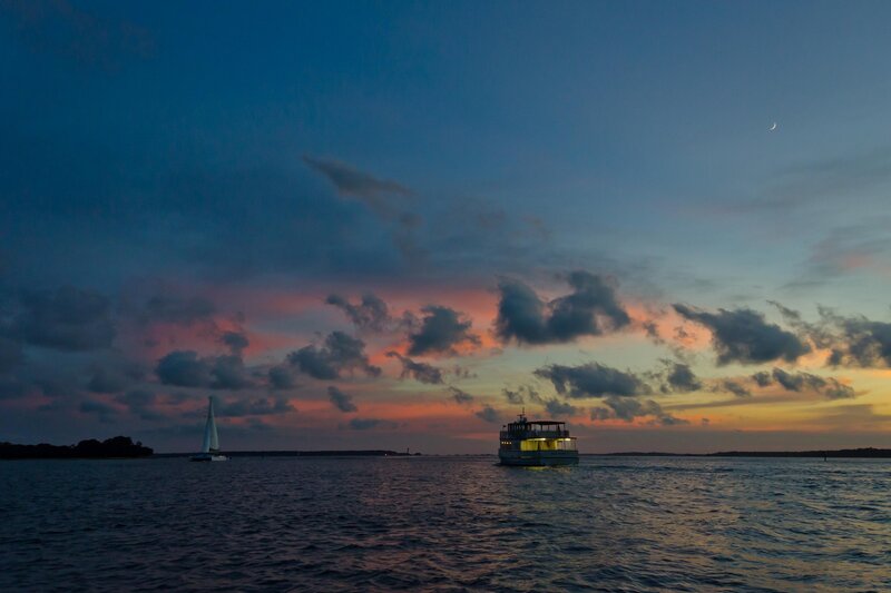 Boats on Water at Dusk