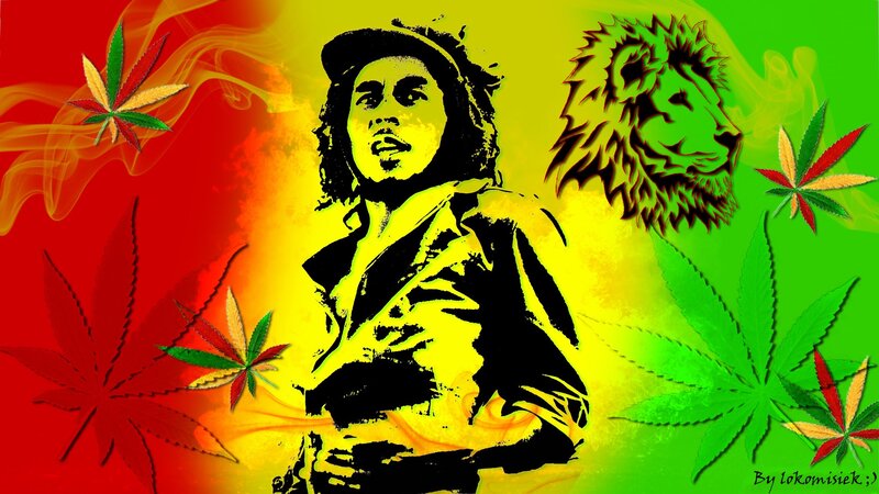 Bob Marley art with cannabis leaves