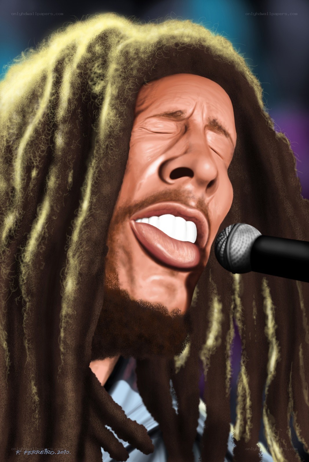 Bob Marley caricature singing
