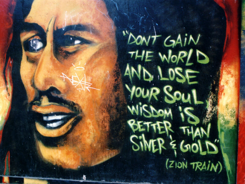 Bob Marley mural with quote