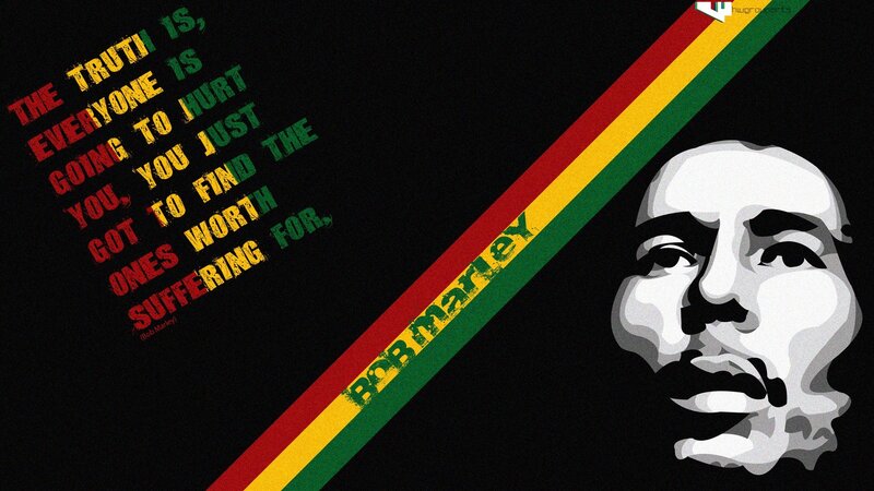 Bob Marley Portrait — Black, Serious, Illustration, Text