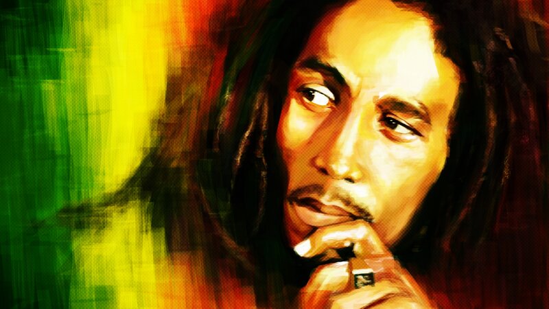 Bob Marley Portrait — Green, Contemplative, Digital Art, Dreadlocks