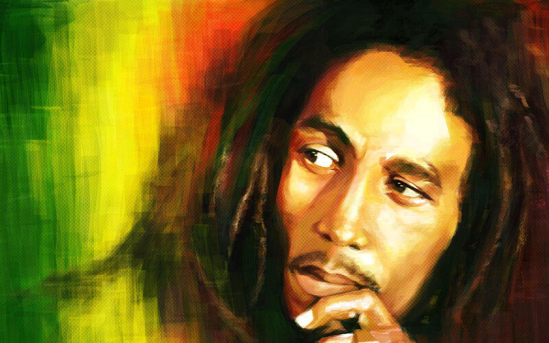 Bob Marley Portrait — Green, Contemplative, Digital Art