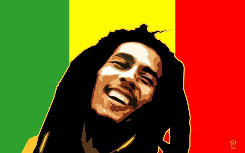 Bob Marley Portrait — Red, Vibrant, Digital Art