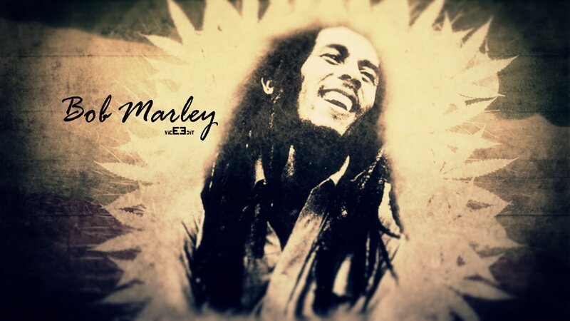 Bob Marley portrait with cannabis leaves