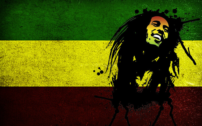 Bob Marley portrait with Rasta colors