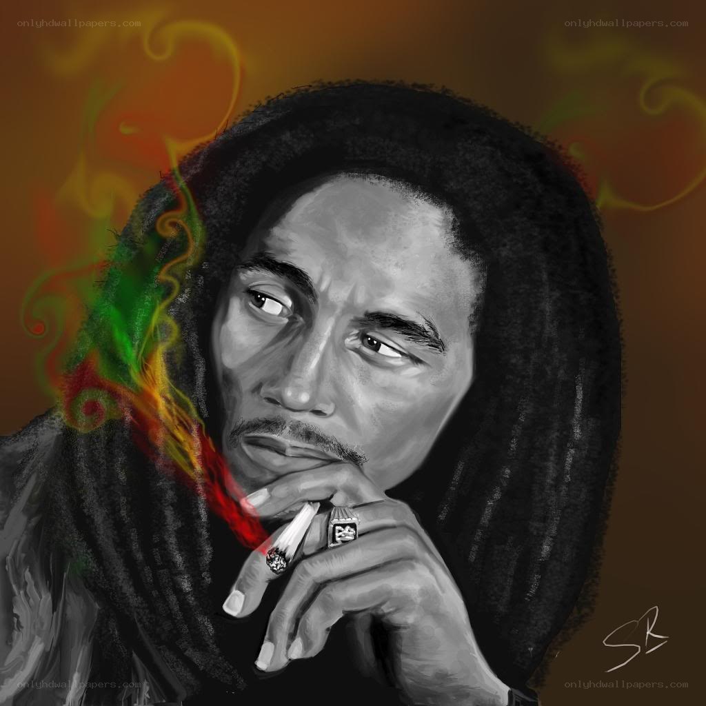 Bob Marley portrait with smoke
