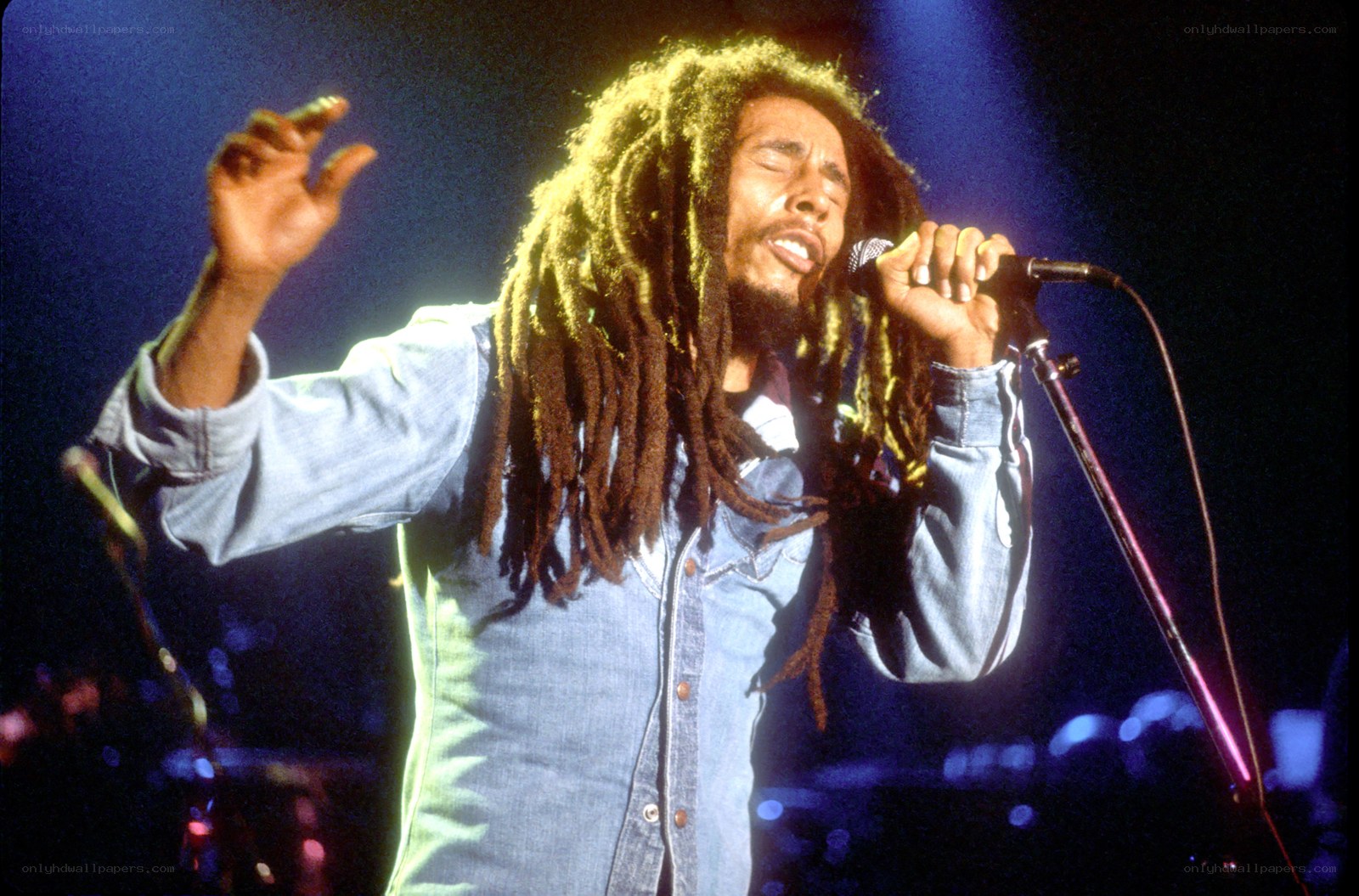 Bob Marley singing on stage