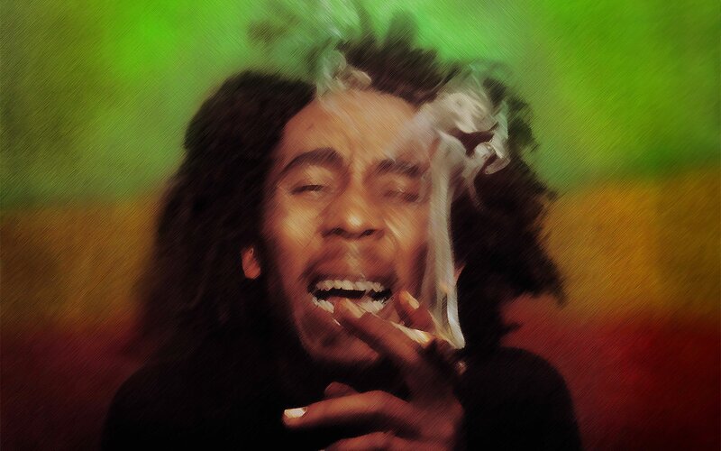Bob Marley smoking a joint