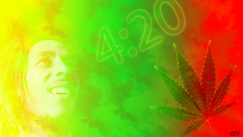 Bob Marley with cannabis leaf