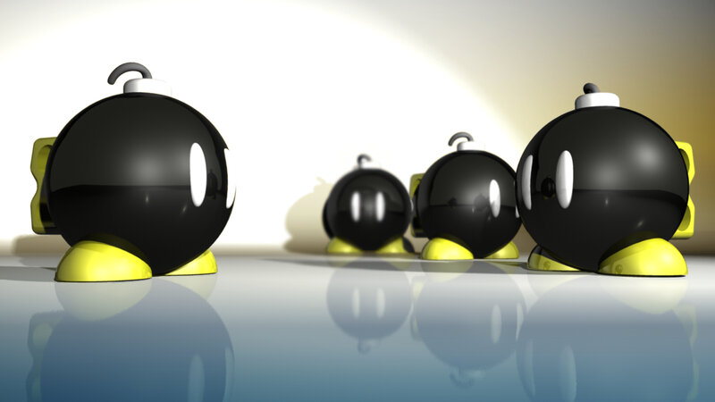 Bob-omb characters in a line