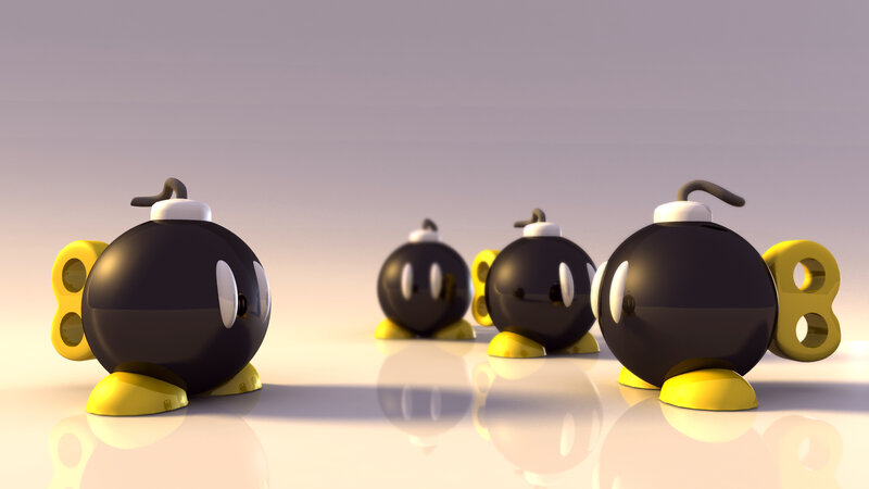 Bob-omb characters in a line