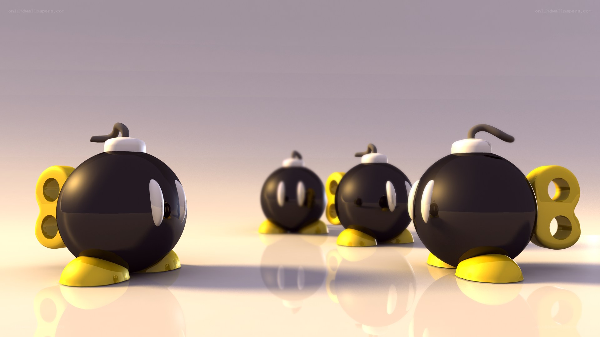 Bob-omb characters in a line