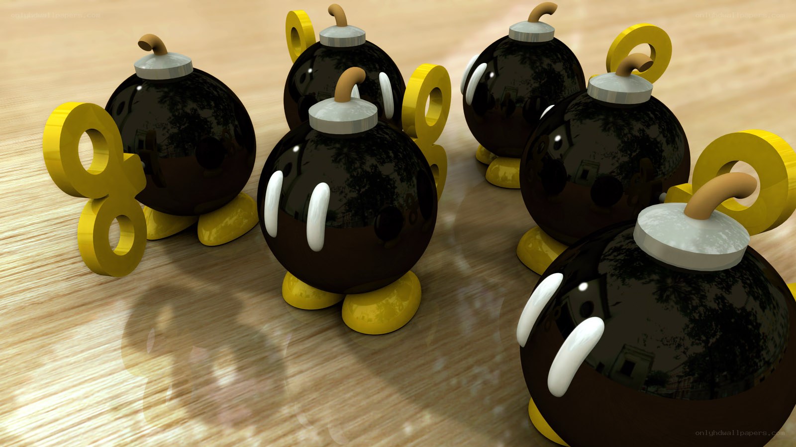Bob-omb characters on wood