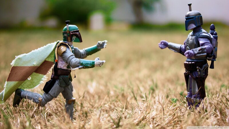 Boba Fett action figures in field