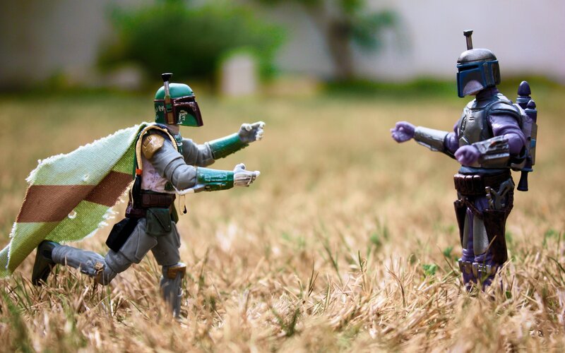 Boba Fett action figures in field