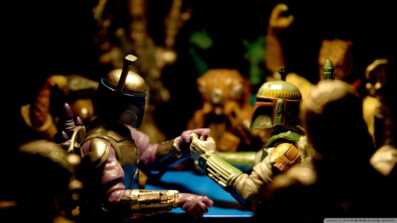 Boba Fett action figures in scene