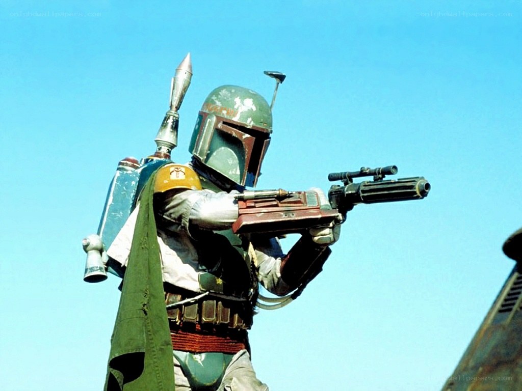 Boba Fett aiming blaster