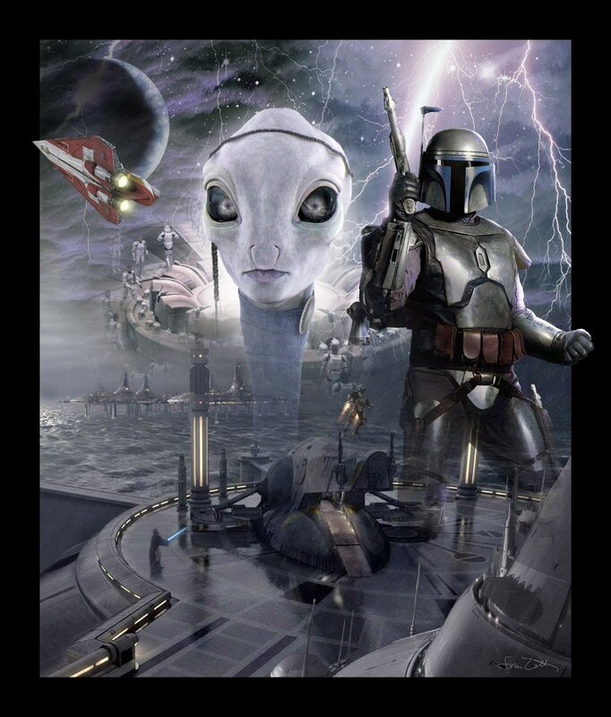 Boba Fett and alien on a space station