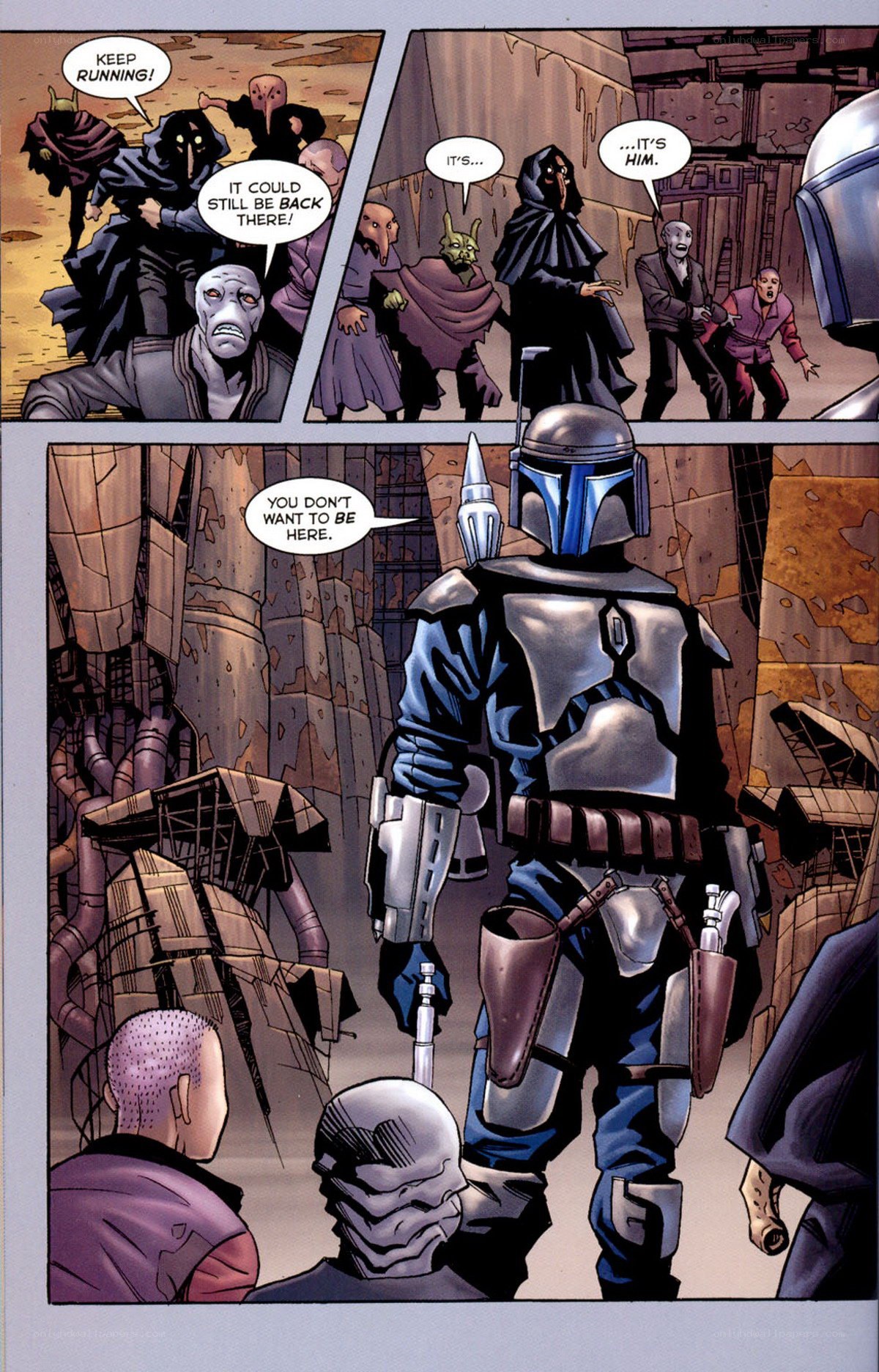 Boba Fett confronts a crowd