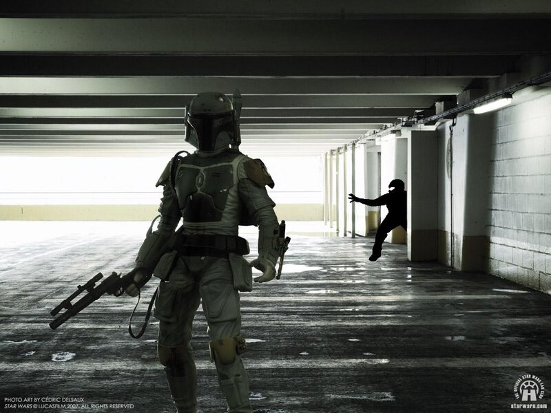 Boba Fett in a parking garage