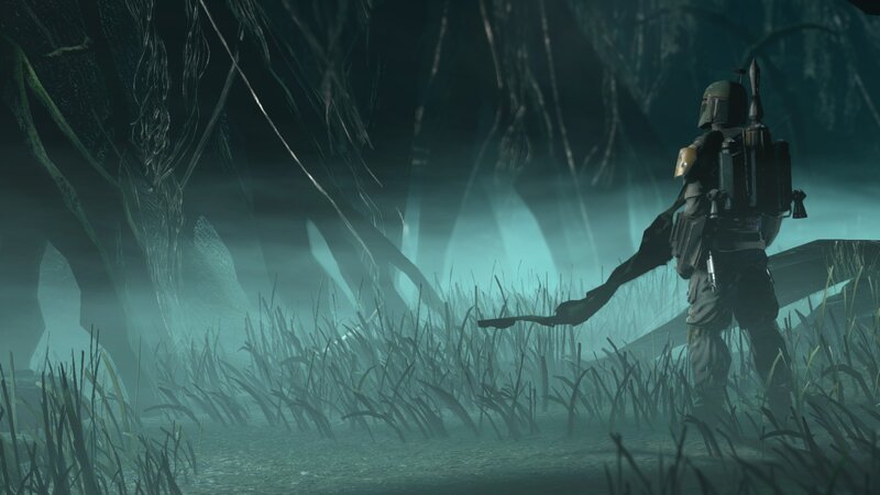Boba Fett in a swamp